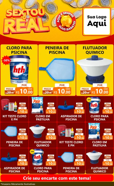 Modelo de Encarte para Encarte Grande com o tema Sextou do Real para Produtos para Piscina
