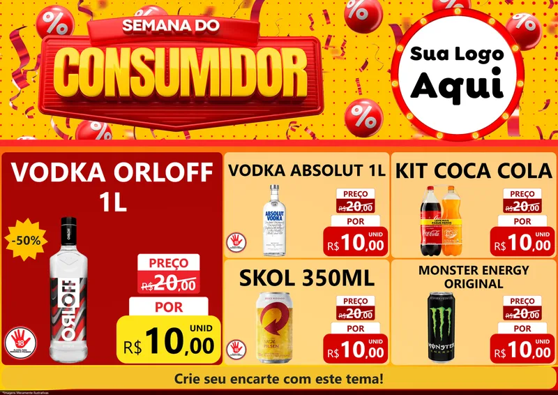 Modelo de Encarte para Encarte A4 Horizontal com o tema Semana do Consumidor para Distribuidora de bebidas