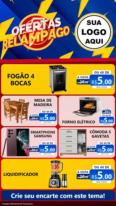 Modelo de TV para TV Vertical com o tema Ofertas Relâmpago para Móveis e Eletro