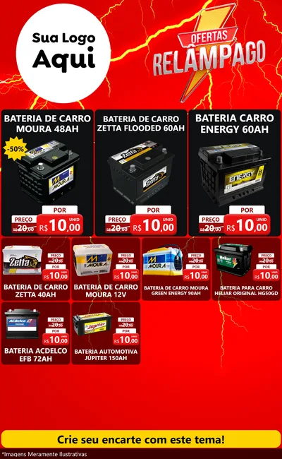 Modelo de Encarte para Encarte Grande com o tema Ofertas Relâmpago para Baterias Elétricas