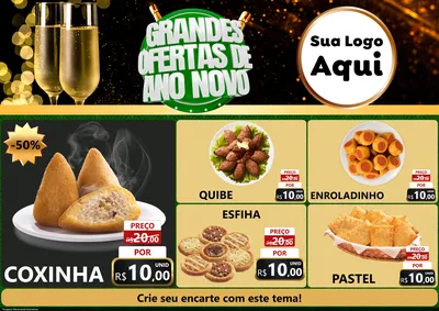 Modelo de Encarte para Encarte A4 Horizontal com o tema Grandes Ofertas de Ano Novo para Salgadaria