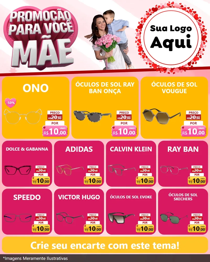 Modelo de Rede Social para Feed Instagram com o tema Promoção Para Você Mãe para Óticas