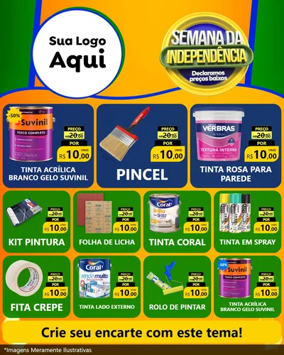 Modelo de Rede Social para Feed Instagram com o tema Semana da Independência Declaramos Preços Baixos para Tintas e Ferramentas
