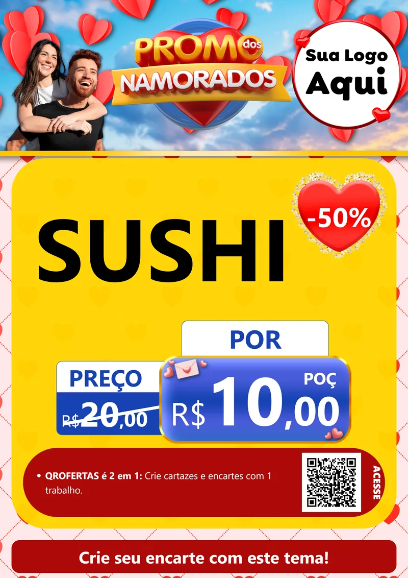 Modelo de Cartaz para Cartaz A4 Vertical com o tema Promo dos Namorados para Comida japonesa