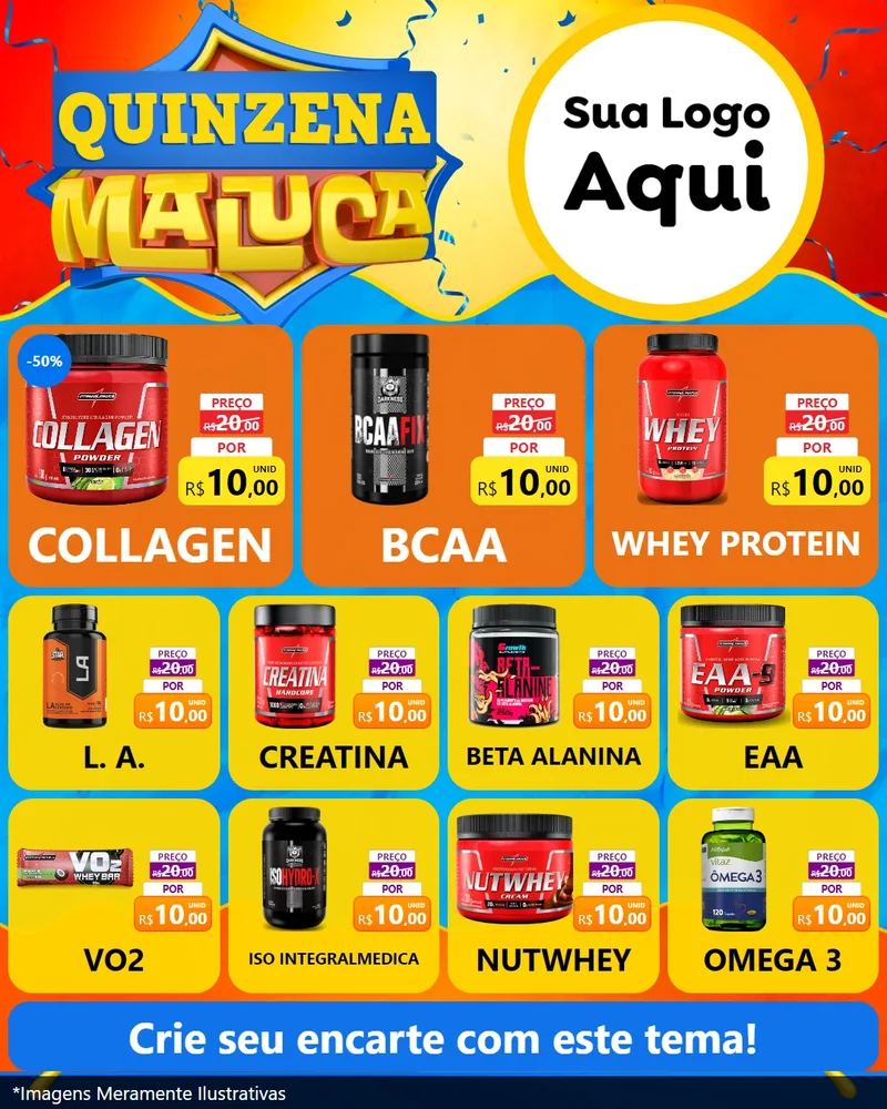 Modelo de Rede Social para Feed Instagram com o tema Quinzena Maluca para Suplementos alimentares