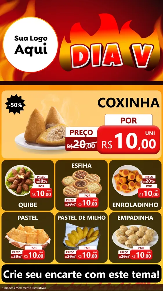 Modelo de Rede Social para Stories com o tema Dia V para Salgadaria