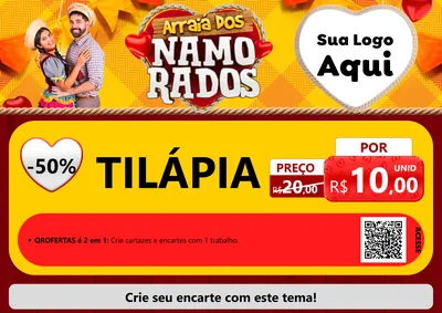 Modelo de Cartaz para Cartaz A4 Horizontal com o tema Arraiá dos Namorados para Peixaria