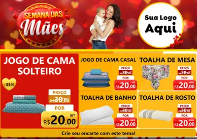 Modelo de Encarte para Encarte A4 Horizontal com o tema Semana das Mães para Cama, Mesa e Banho
