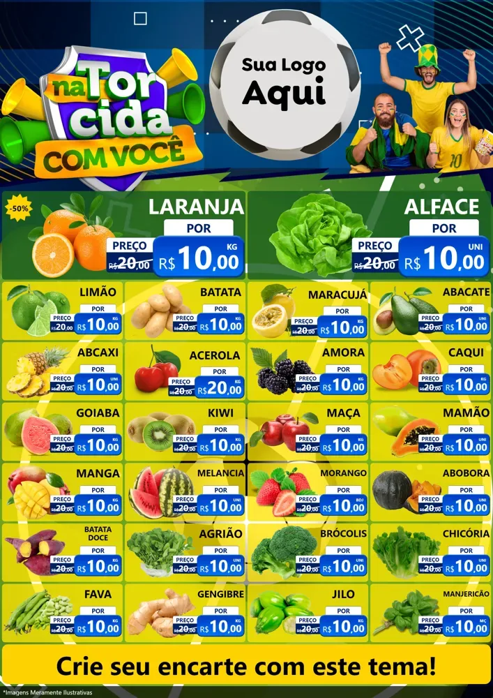 Modelo de Encarte para Encarte A4 Vertical com o tema Na Torcida Com Você - Copa para Hortifrúti