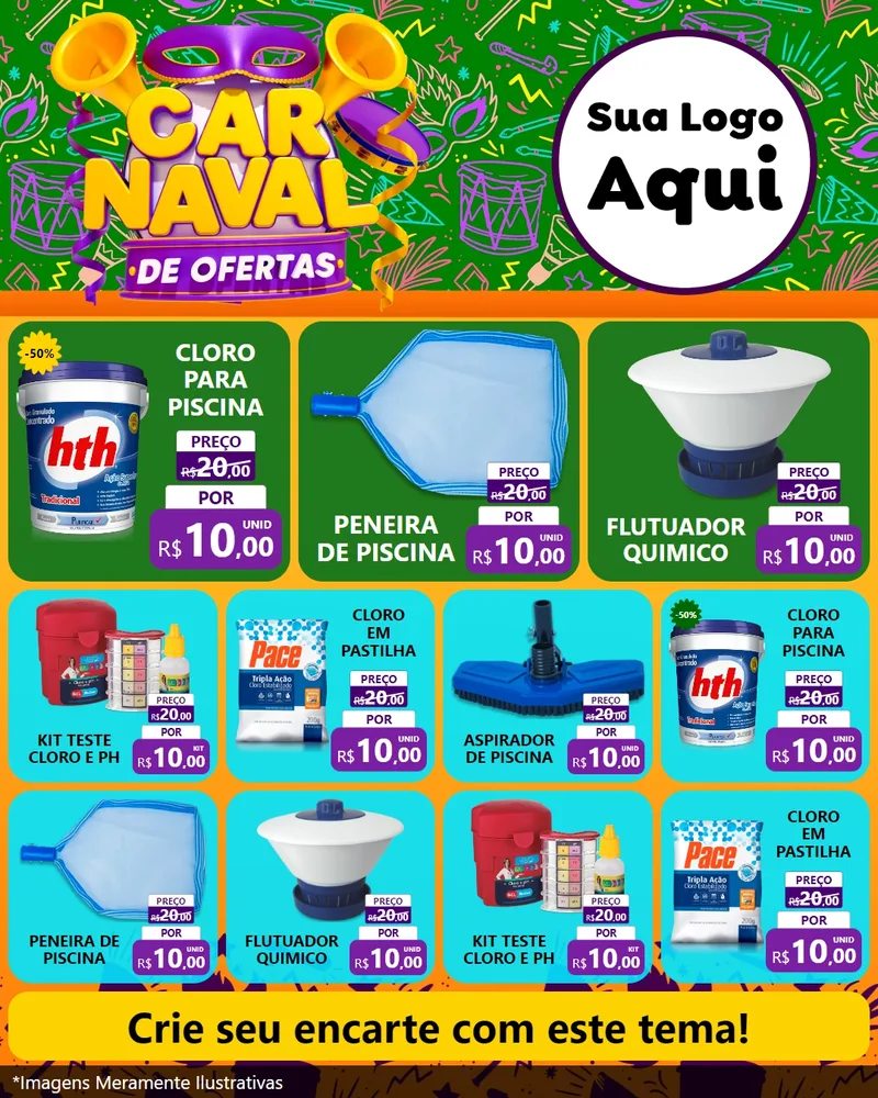 Modelo de Rede Social para Feed Instagram com o tema Carnaval de Ofertas para Produtos para Piscina