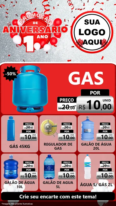 Modelo de Rede Social para Stories com o tema Promoção de Aniversário - 1 Ano para Água e gás