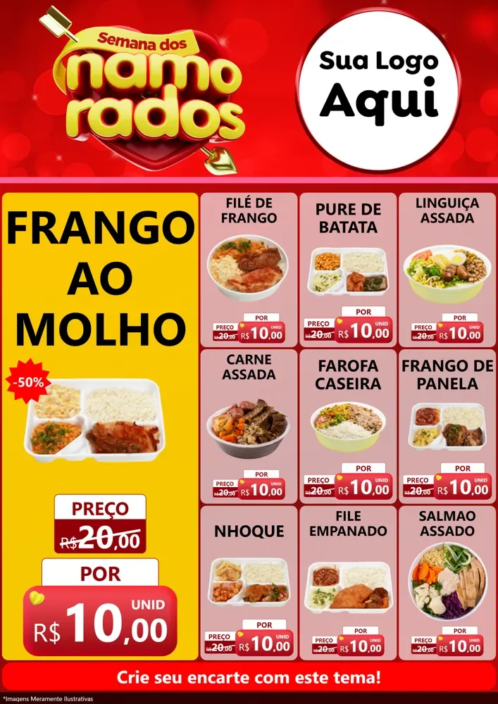 Modelo de Encarte para Encarte A4 Vertical com o tema Semana dos namorados para Restaurante