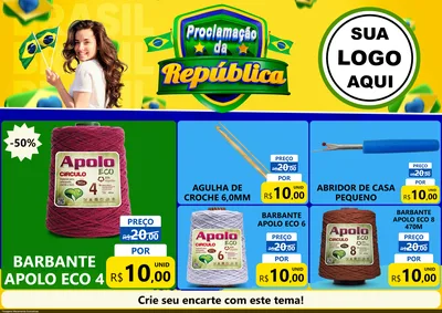 Modelo de Encarte para Encarte A4 Horizontal com o tema Proclamação da República para Armarinho e Aviamentos