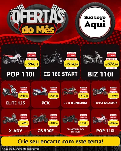 Modelo de Rede Social para Feed Instagram com o tema Ofertas do Mês - Autopeças para Concessionaria de Motos