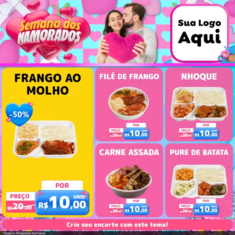 Modelo de Rede Social para Feed Facebook com o tema Semana dos Namorados para Restaurante