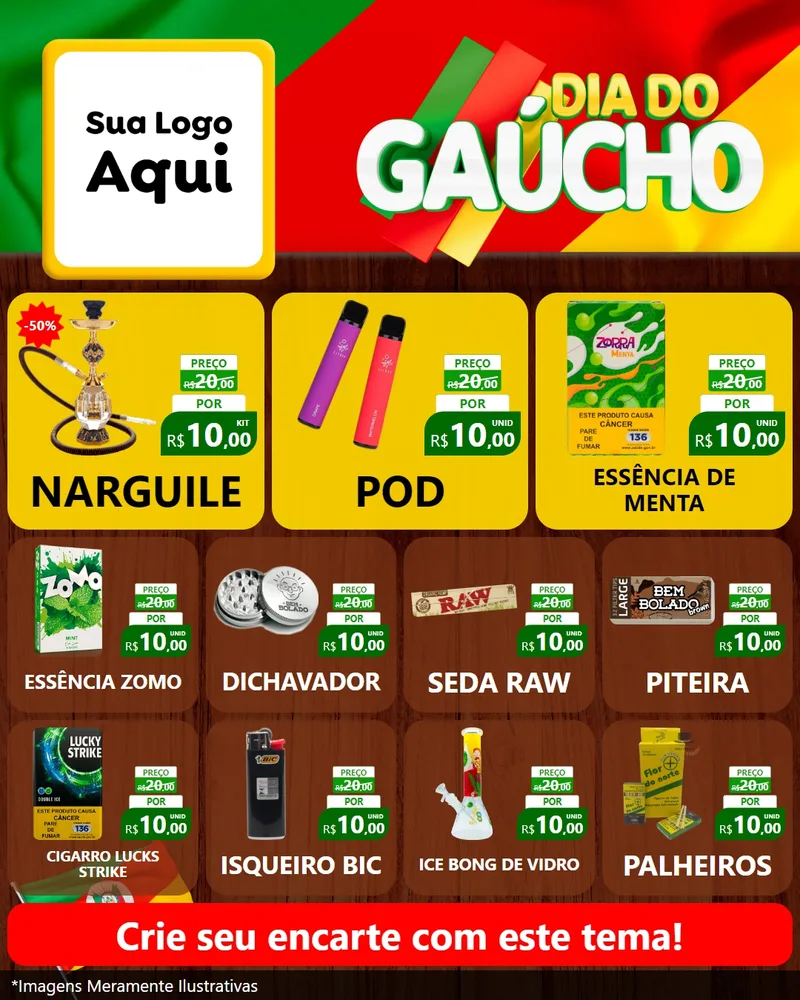 Modelo de Rede Social para Feed Instagram com o tema Dia do Gaúcho para Tabacaria
