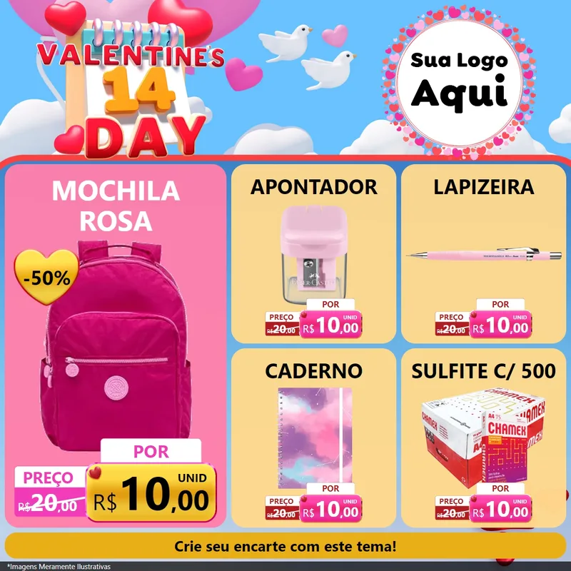 Modelo de Rede Social para Feed Facebook com o tema Valentine's Day para Papelaria