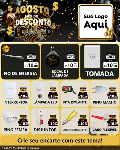 Modelo de Rede Social para Feed Instagram com o tema Agosto Mês do Desconto Louco para Materiais Elétricos