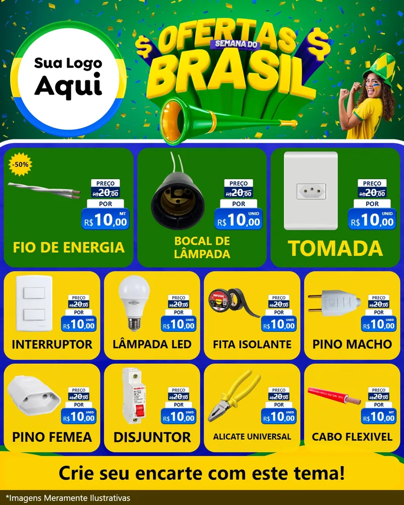 Modelo de Rede Social para Feed Instagram com o tema Ofertas Semana do Brasil para Materiais Elétricos