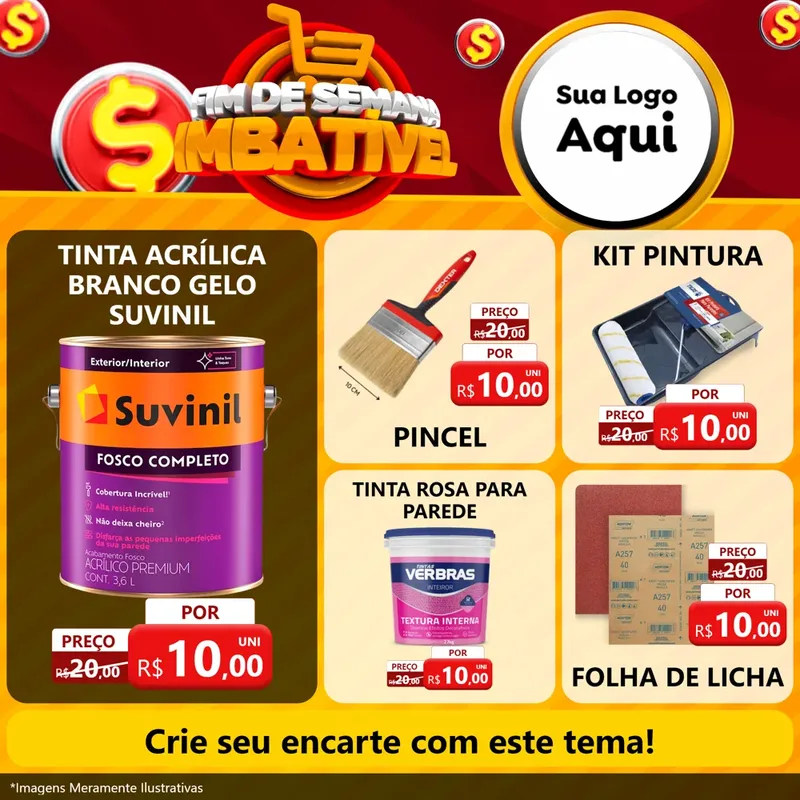 Modelo de Rede Social para Feed Facebook com o tema Fim de Semana Imbatível para Tintas e Ferramentas