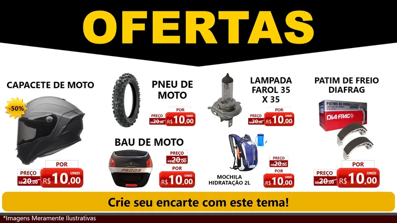Modelo de TV para TV Horizontal com o tema Ofertas Preto e Vermelho Cartaz para Moto peças