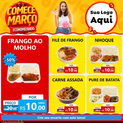 Modelo de Rede Social para Feed Facebook com o tema Comece Março Economizando para Restaurante