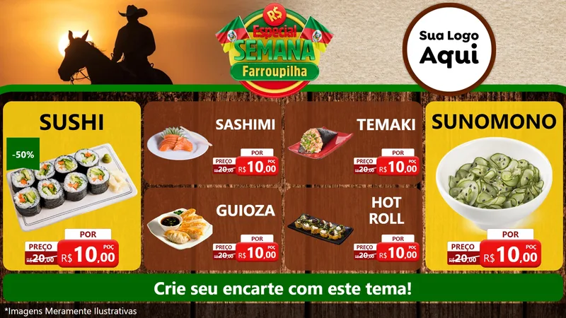 Modelo de TV para TV Horizontal com o tema Especial Semana Farroupilha para Comida japonesa