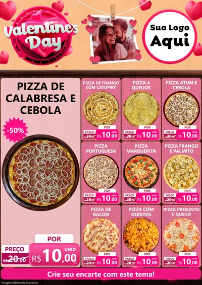 Modelo de Encarte para Encarte A4 Vertical com o tema Valentine's Day para Pizzaria