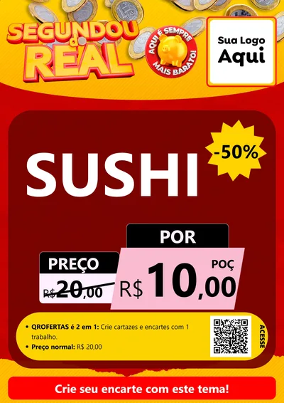Modelo de Cartaz para Cartaz A4 Vertical com o tema Segundou do Real para Comida japonesa