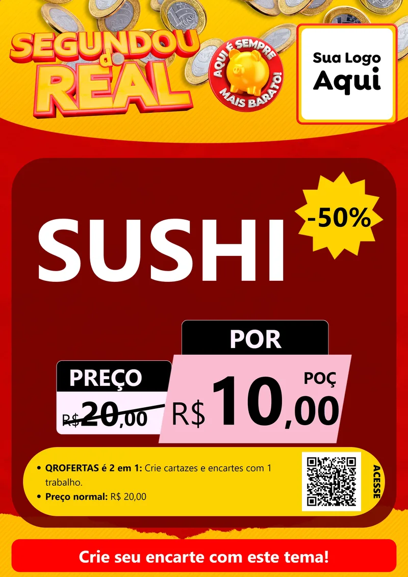 Modelo de Cartaz para Cartaz A4 Vertical com o tema Segundou do Real para Comida japonesa