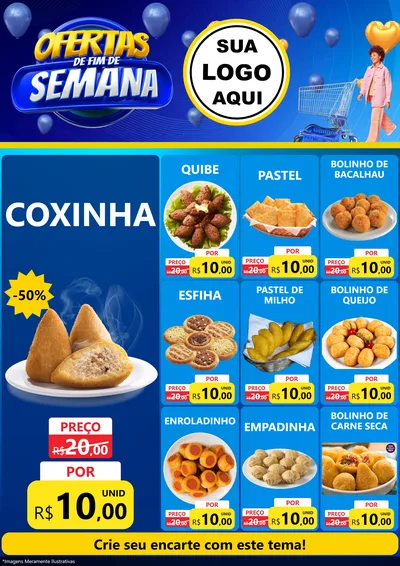 Modelo de Encarte para Encarte A4 Vertical com o tema Ofertas de Fim de Semana para Salgadaria