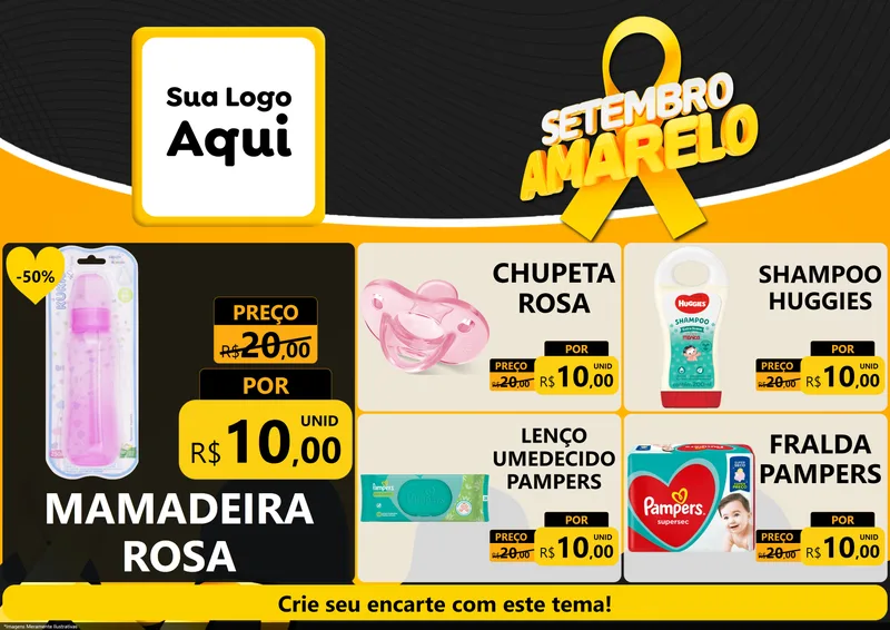 Modelo de Encarte para Encarte A4 Horizontal com o tema Setembro Amarelo para Bebês