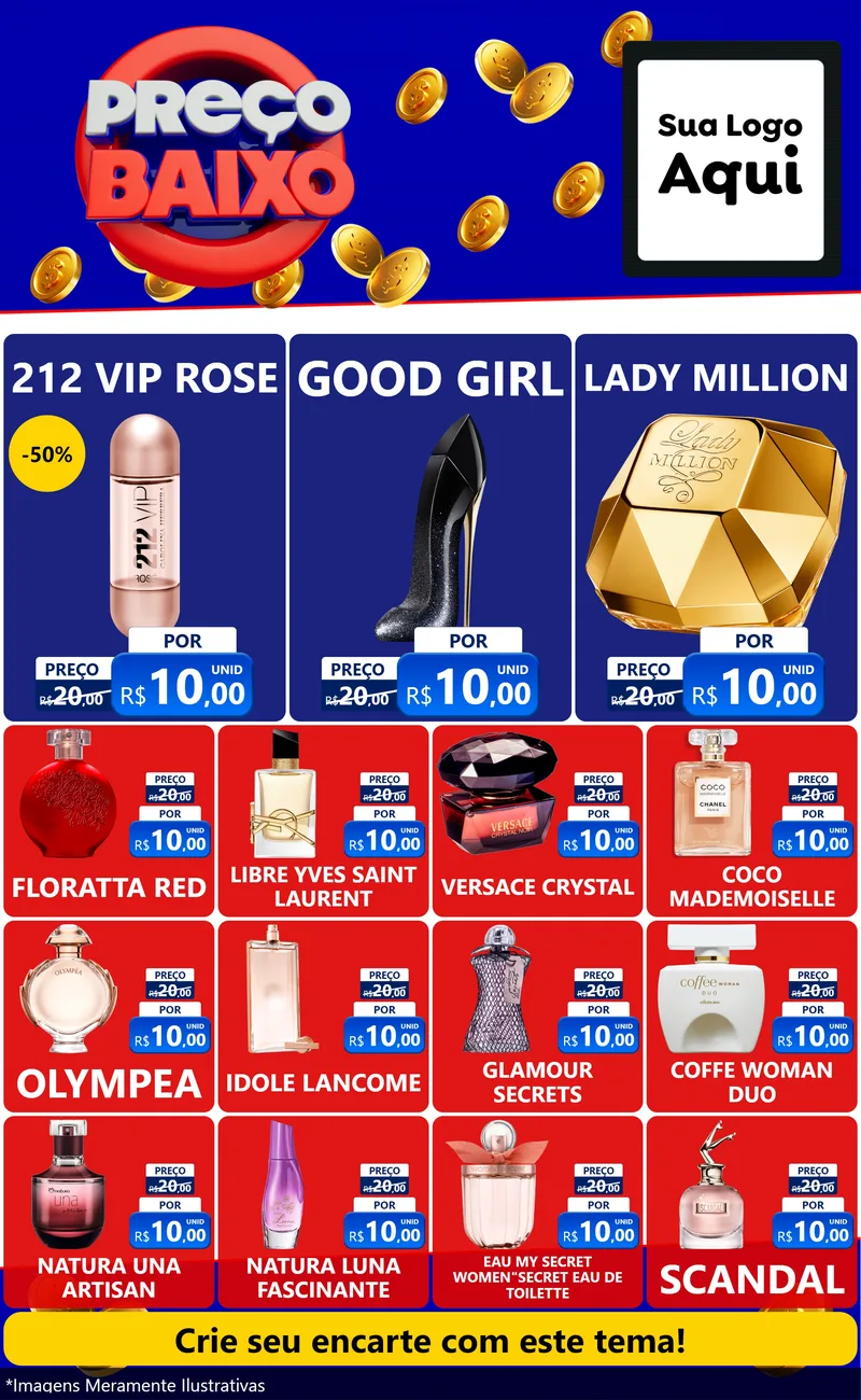Modelo de Encarte para Encarte Grande com o tema Preço Baixo para Perfumes