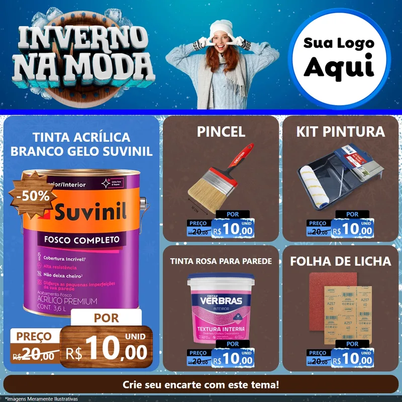 Modelo de Rede Social para Feed Facebook com o tema Inverno na Moda para Tintas e Ferramentas