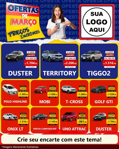 Modelo de Rede Social para Feed Instagram com o tema Ofertas de Março - Preços Incríveis para Concessionaria de Carros