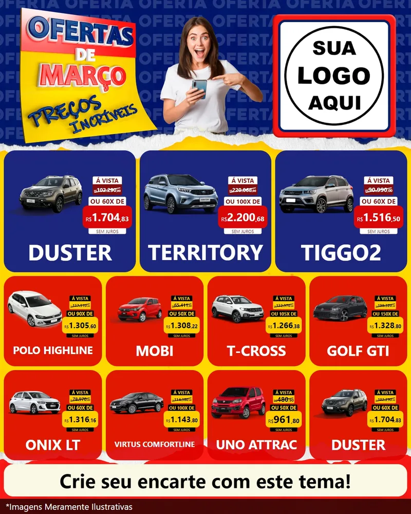 Modelo de Rede Social para Feed Instagram com o tema Ofertas de Março - Preços Incríveis para Concessionaria de Carros