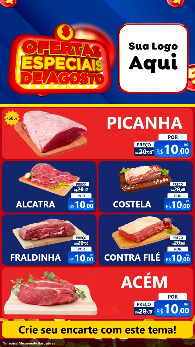 Modelo de TV para TV Vertical com o tema Ofertas Especiais de Agosto para Açougue