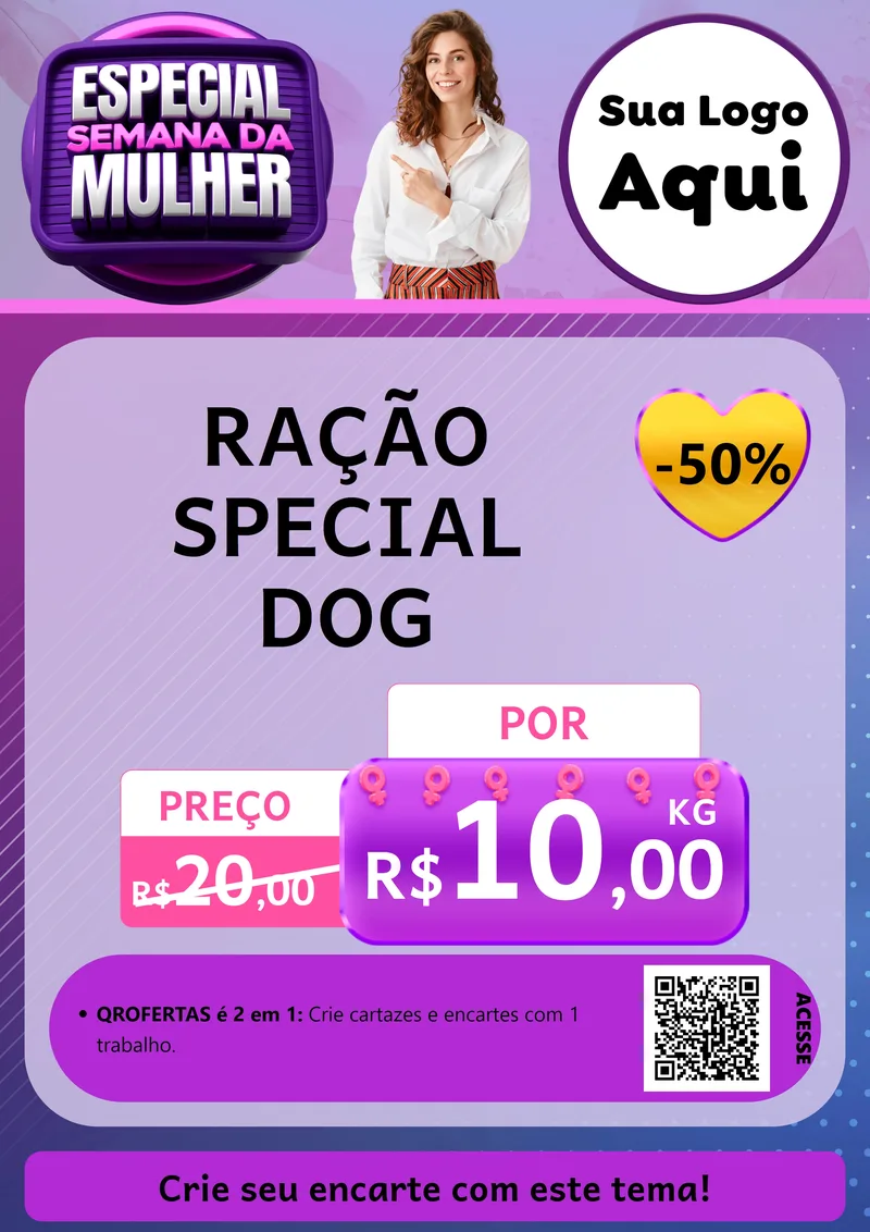 Modelo de Cartaz para Cartaz A4 Vertical com o tema Especial Semana da Mulher para Pet Shop