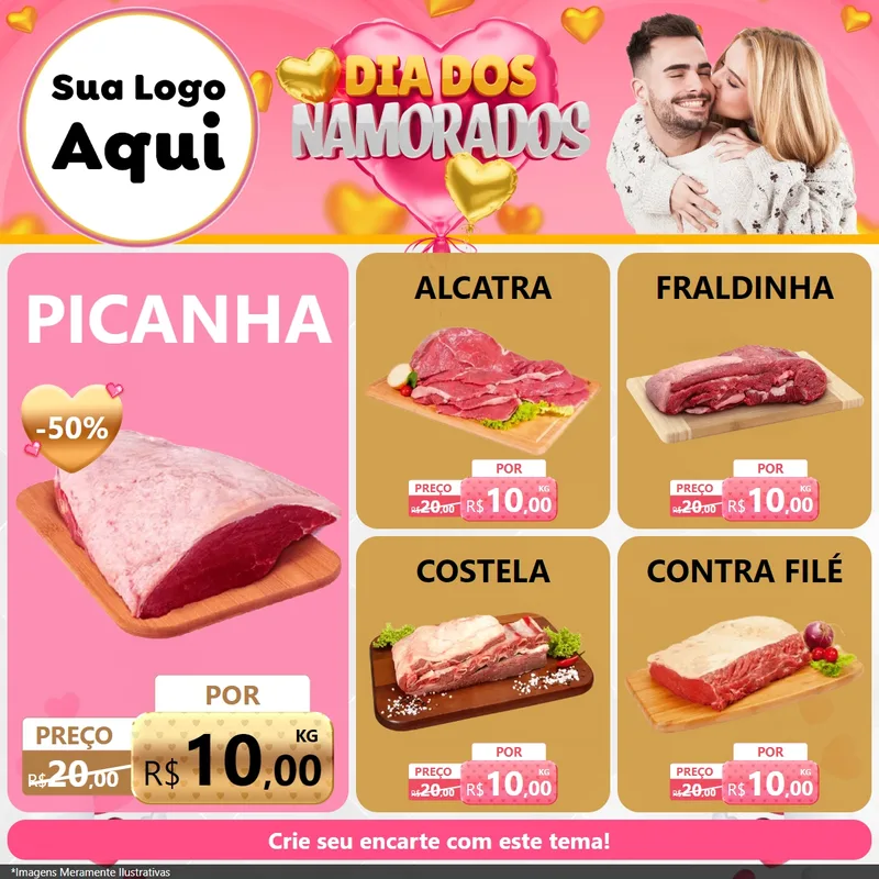 Modelo de Rede Social para Feed Facebook com o tema Dia dos Namorados para Açougue