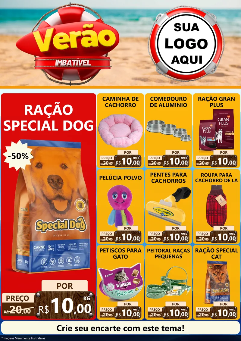 Modelo de Encarte para Encarte A4 Vertical com o tema Verão Imbatível para Pet Shop