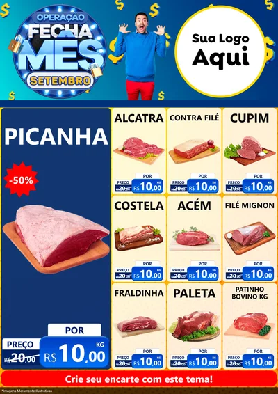 Modelo de Encarte para Encarte A4 Vertical com o tema Operação Fecha Mês Setembro para Açougue