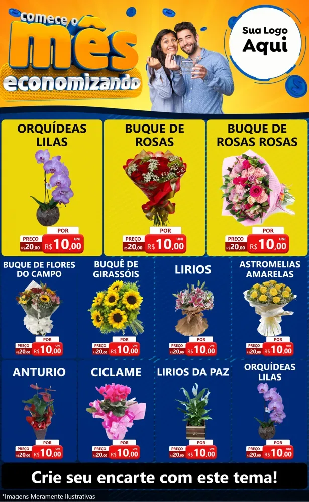 Modelo de Encarte para Encarte Grande com o tema Comece O Mês Economizando para Floricultura e jardim