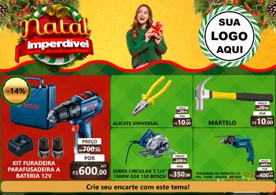 Modelo de Encarte para Encarte A4 Horizontal com o tema Natal Imperdível para Maquinas e Ferramentas