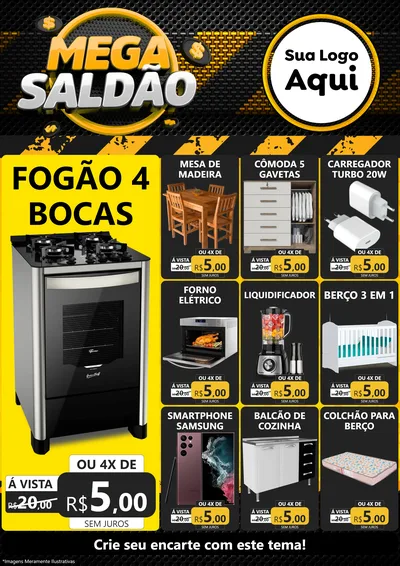 Modelo de Encarte para Encarte A4 Vertical com o tema Mega Saldão para Móveis e Eletro