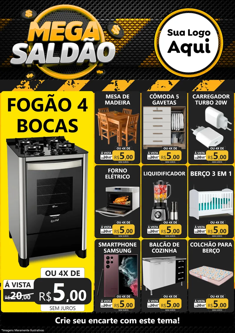 Modelo de Encarte para Encarte A4 Vertical com o tema Mega Saldão para Móveis e Eletro