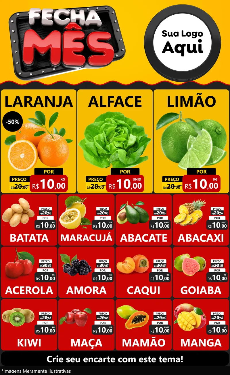 Modelo de Encarte para Encarte Grande com o tema Fecha Mês para Hortifrúti