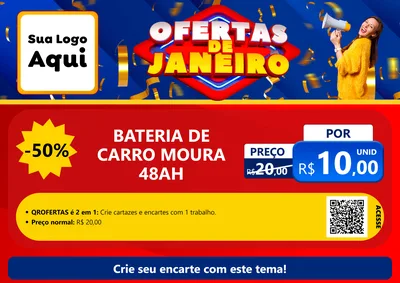 Modelo de Cartaz para Cartaz A4 Horizontal com o tema Ofertas de Janeiro para Baterias Elétricas