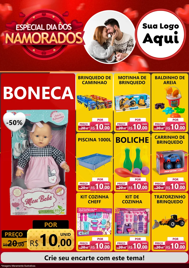 Modelo de Encarte para Encarte A4 Vertical com o tema Especial Dia Dos Namorados para Brinquedos