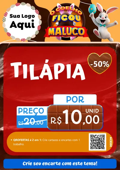 Modelo de Cartaz para Cartaz A4 Vertical com o tema O Coelho Ficou Maluco - Páscoa para Peixaria