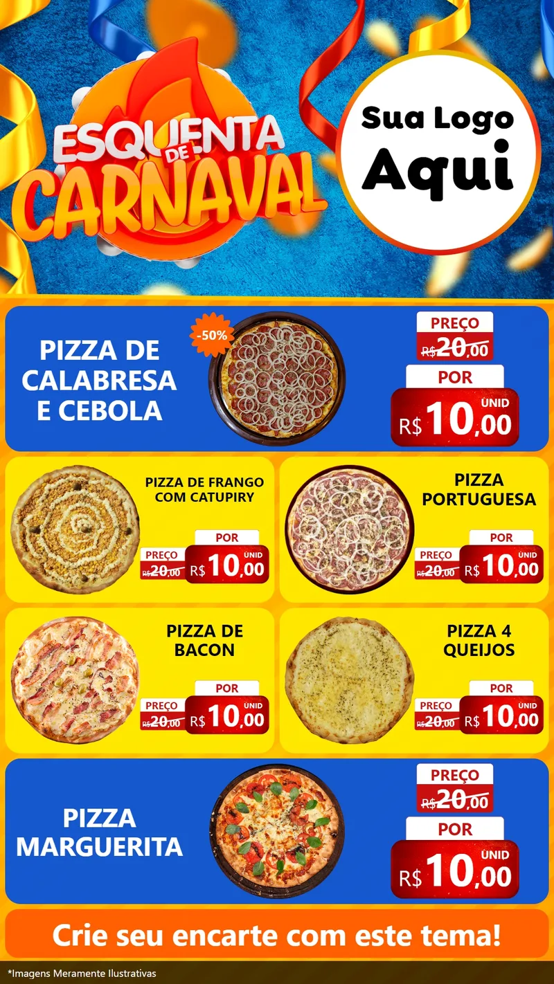 Modelo de TV para TV Vertical com o tema Esquenta de Carnaval para Pizzaria